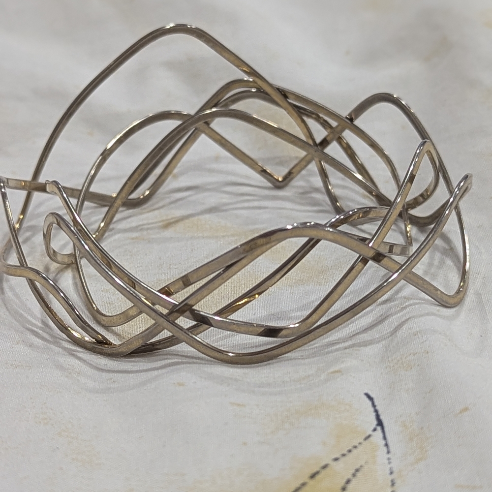 Funky Five Connected Irregular Shaped Silver Bang… - image 2